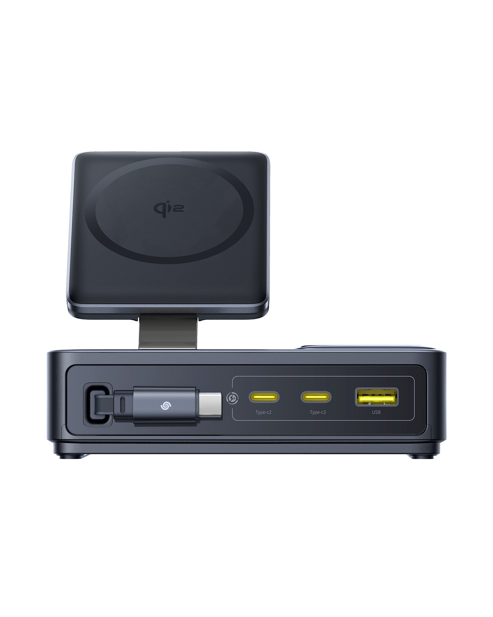 NOMOS 5-in-1 140W デスクトップ充電器 140W 巻き取り式USB-Cケーブル Qi2充電器 出力ディスプレイ内蔵