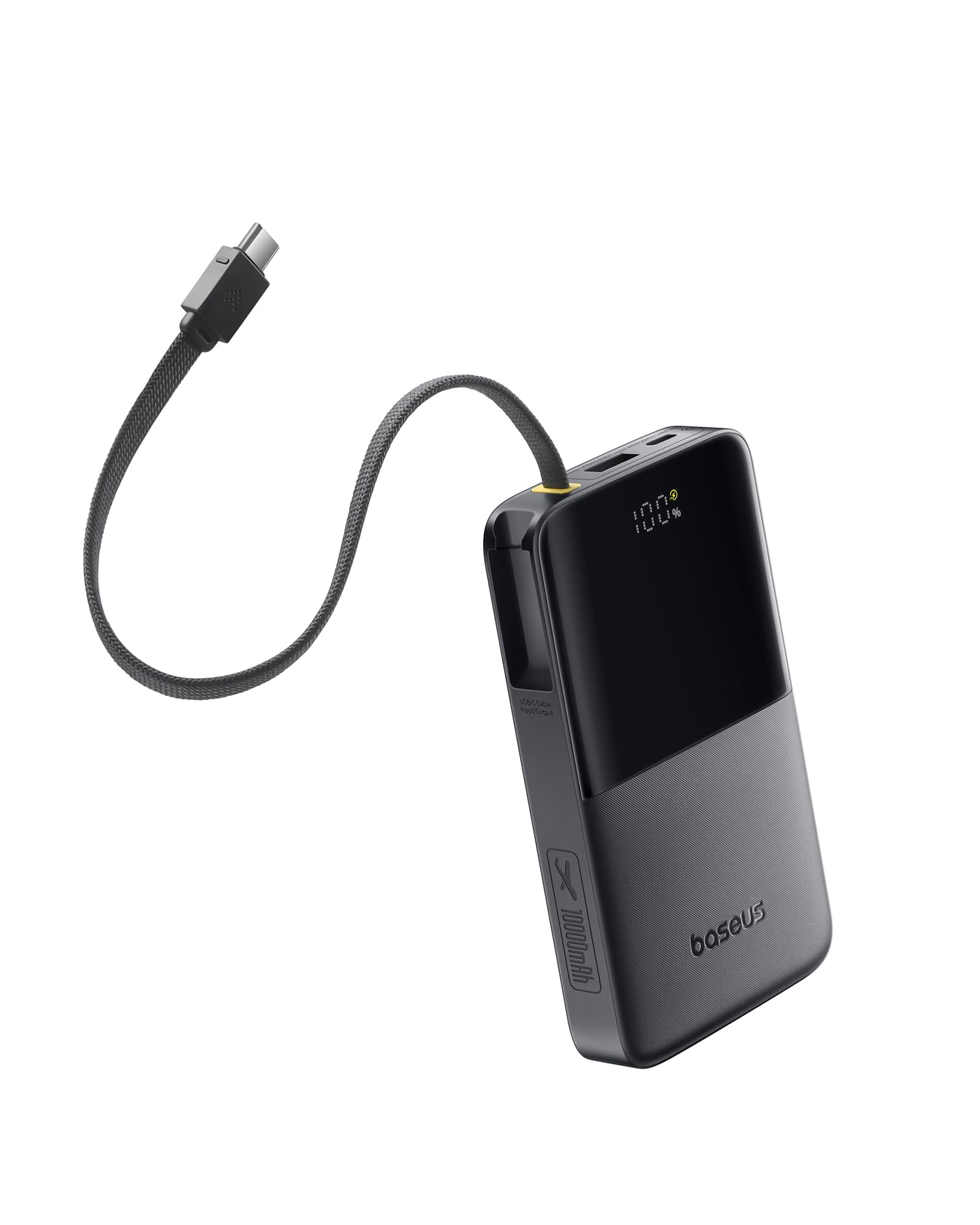 Baseus モバイルバッテリー USB-C ケーブル内蔵 22.5W 急速充電 10000mAh 大容量 ディスプレイ搭載 PD対応 3台同時充電 タイプc Type-C×2 + Type-A iPhone15/16 Galaxy Android スマホ 対応 ケーブル一体型 機内持ち込み PSE認証済 Bipow 2 Pro (ブラック)